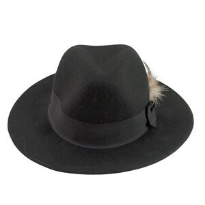 Scala Pronto Unisex OSFM Black Wool Felt Feather Accented Fedora Hat Classic Sty
